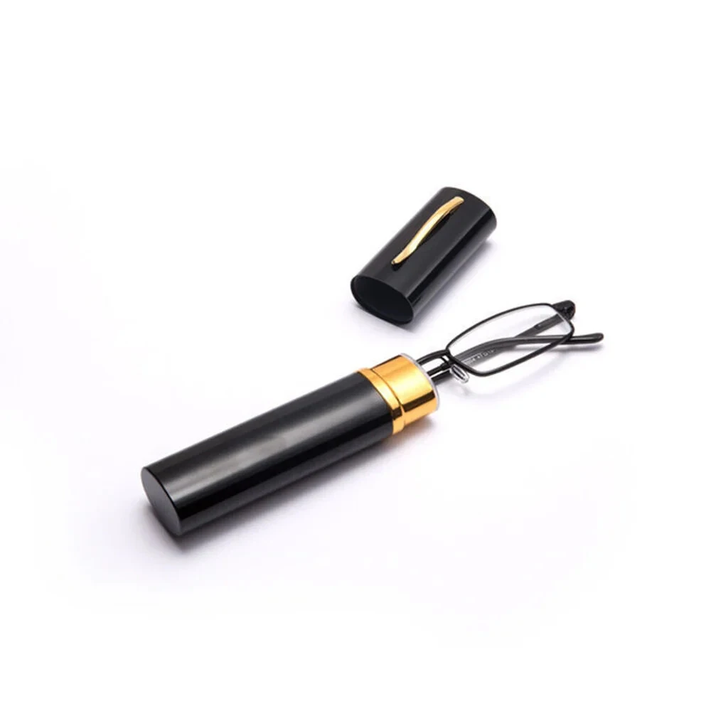 (image for) Portable Mini Lightweight Reading Glasses with Pen Tube Case Anti-blue Light Presbyopic Glasses Metal Case Women Men Eyeglasses +1.5-+3.5